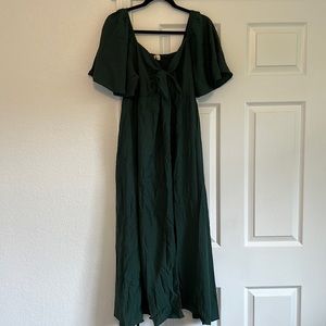 Front Tie Ruffle Sleeve Maternity Midi Dress